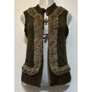Kaporal Heavy Ribbed Knit Toggle Sweater Coat Faux Fur Collar Gorpcore Large